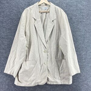 Elizabeth Blazer Women 2 White Button Up Collared Long Sleeve Linen Lined Casual